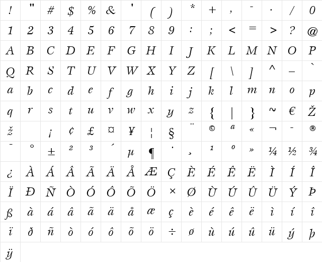 Esprit LT Book Italic Character Map