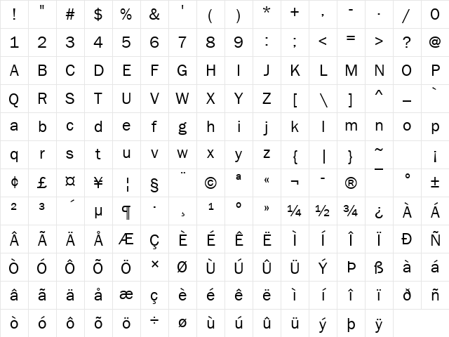 Franklin Gothic Book Regular Character Map
