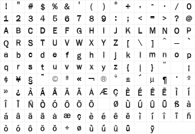 Franklin Gothic Contour Regular Character Map Franklin Gothic Contour Regular Character Map