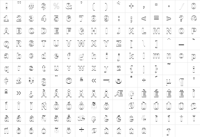 Franklin Gothic Demi Outline Regular Character Map
