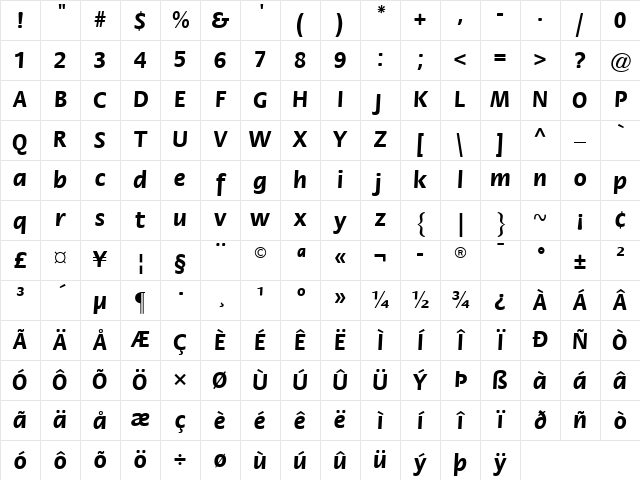 Flora LT Medium Bold Italic Character Map