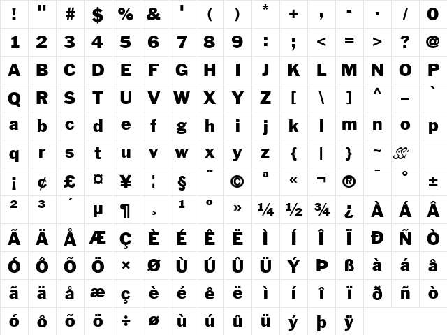 Franklin Gothic Medium SSi Regular Character Map