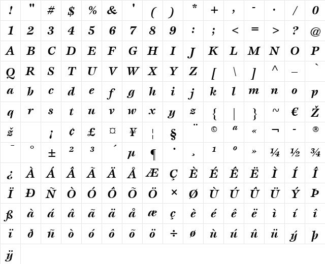 Esprit LT Book Bold Italic Character Map