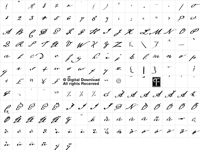 Franklinesque Regular Character Map Franklinesque Regular Character Map