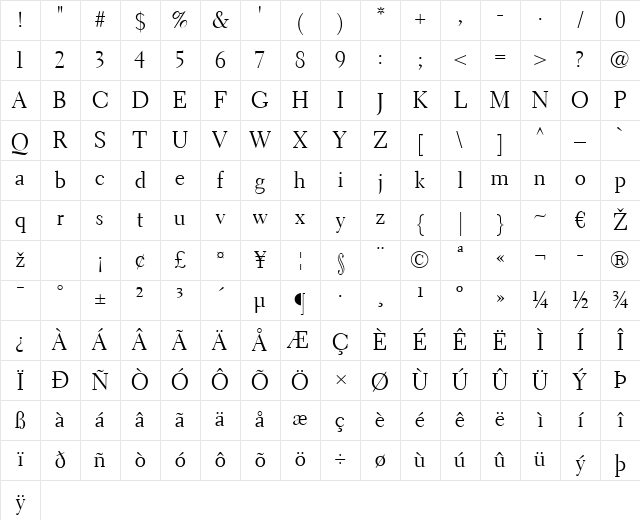 Electra LT Display Regular Character Map Electra LT Display Regular Character Map