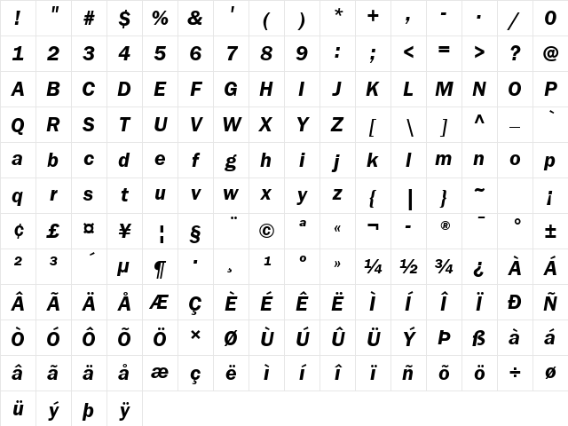 ITC Franklin Gothic LT Com Demi Italic Character Map ITC Franklin Gothic LT Com Demi Italic Character Map