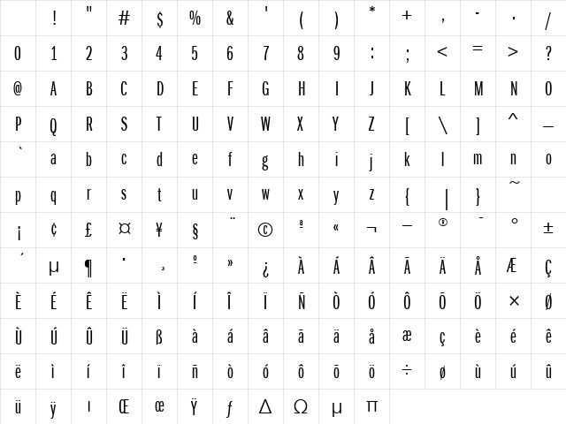 FranklinGotXCmpITCTT Book Character Map FranklinGotXCmpITCTT Book Character Map