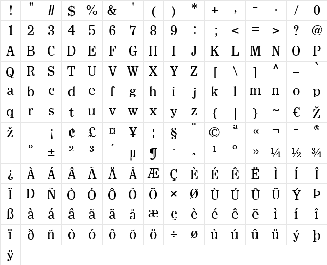 ExcelsiorInsertio LT Regular Character Map
