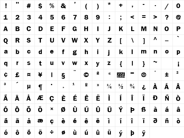 Franzfurt Bold Character Map