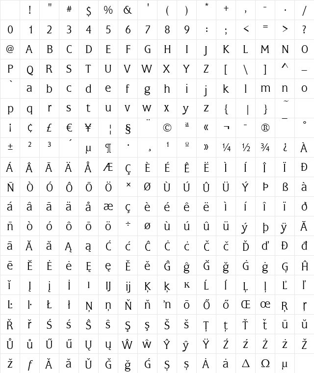 Frascati-Light Regular Character Map Frascati-Light Regular Character Map