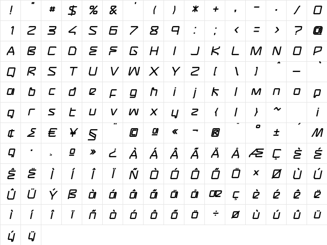 AssemblerBold Oblique Regular Character Map