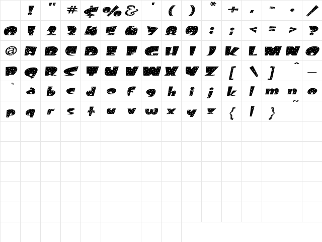 FreckleExtended Oblique Character Map