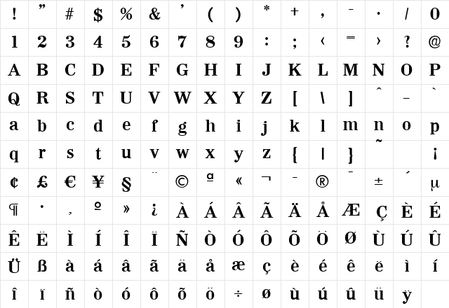 FredBecker Bold Character Map