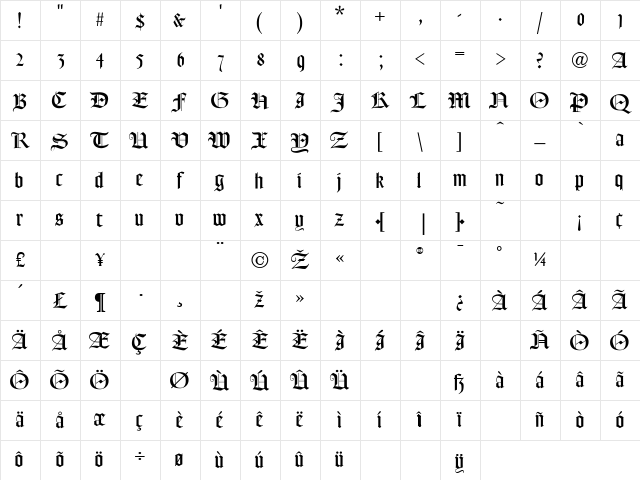 FrederickText Regular Character Map