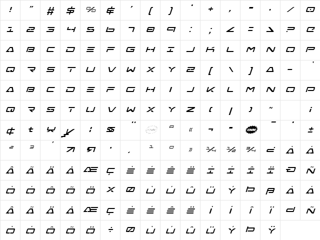 Free Agent Condensed Italic Condensed Italic Character Map