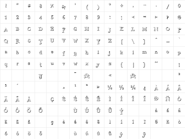 Freebooter Shadow Regular Character Map