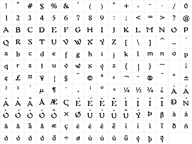 Freedom 9 Bold Character Map