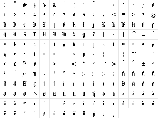 American-Text HU Normal Character Map