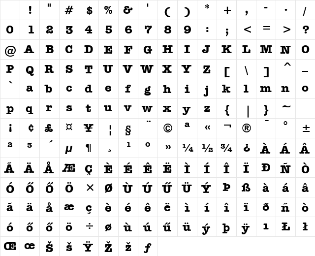 AmericanTypewriter HU Bold Character Map AmericanTypewriter HU Bold Character Map