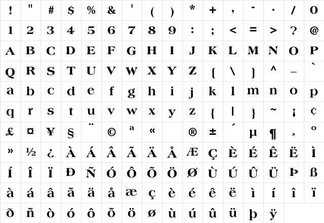 Americana-ExtraBold Regular Character Map