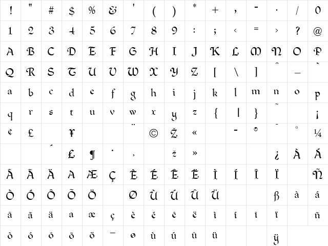 Freehand Regular Character Map