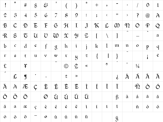 Freehand Regular Character Map