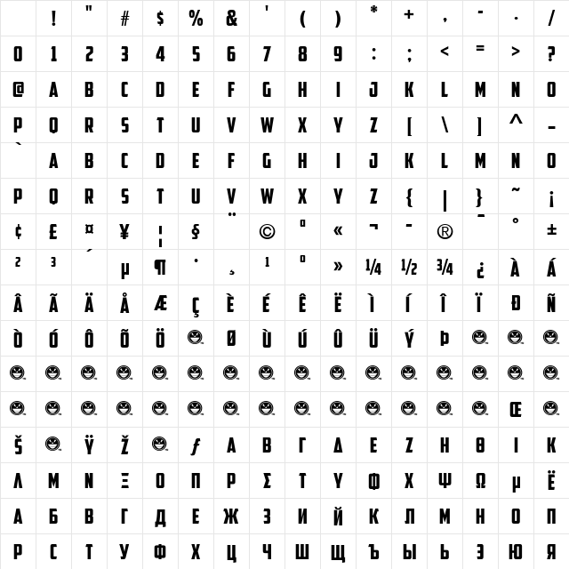 American Captain Regular Character Map