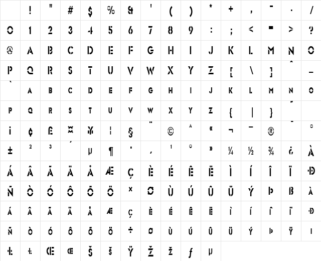 FreeportCondensed Regular Character Map