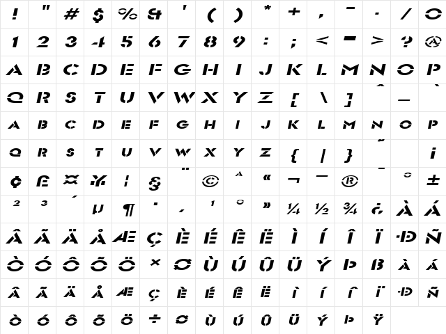 FreeportExtended Oblique Character Map FreeportExtended Oblique Character Map