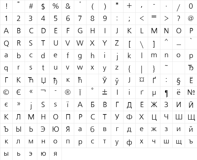 FreeSet Regular Character Map