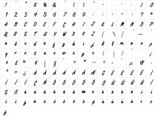 Freestyle Script Bold Character Map
