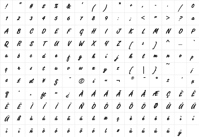 Freestyle Script EF Bold Alternate Regular Character Map