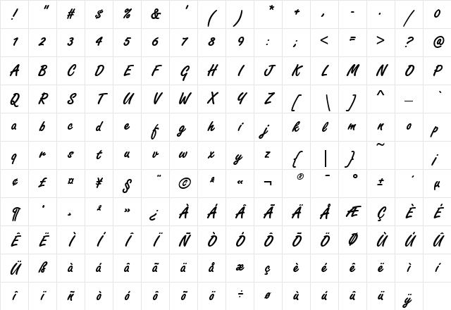 Freestyle Script EF Bold Regular Character Map