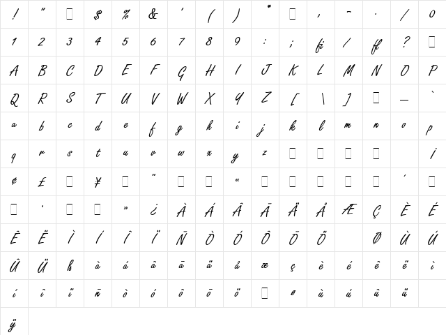 Freestyle Script LET Plain Character Map