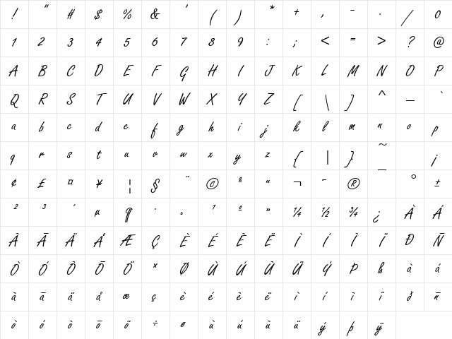 Freestyle Script Regular Character Map