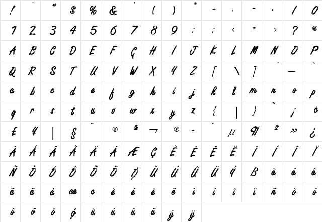 Freestyle Script Bold Character Map