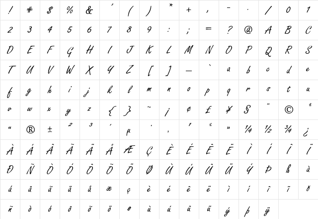 Freestyle Script Regular Character Map