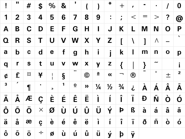 FreeUniversal Bold Character Map FreeUniversal Bold Character Map