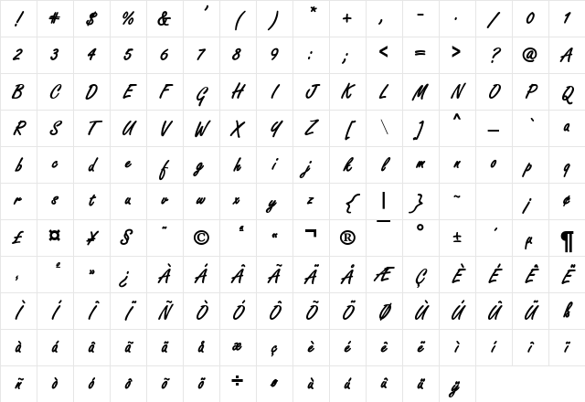 Freeze Bold Character Map