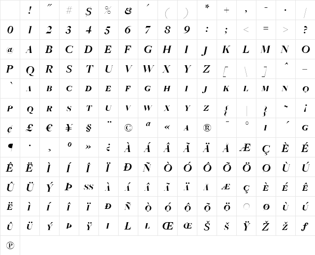 FreightBigBoldItalicSC Regular Character Map