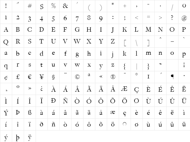 FreightDispBook Regular Character Map
