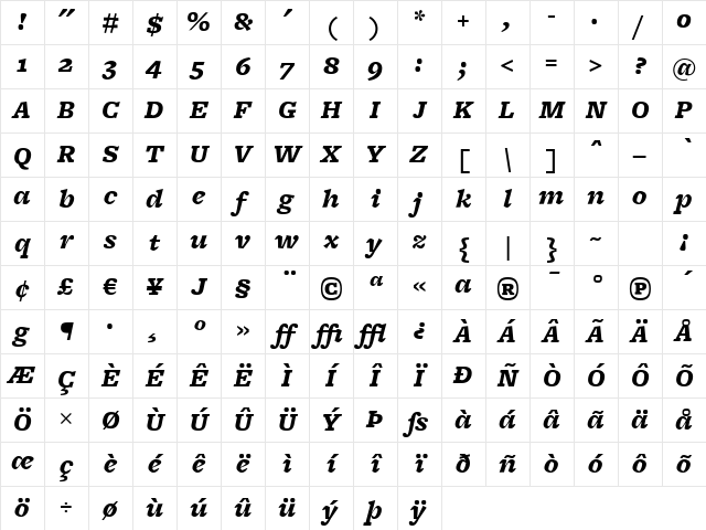 FreightMicro BlackItalic Character Map FreightMicro BlackItalic Character Map