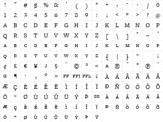 FreightMicro BookSC Character Map