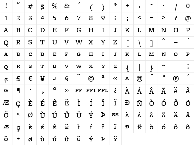 FreightMicro MediumSC Character Map