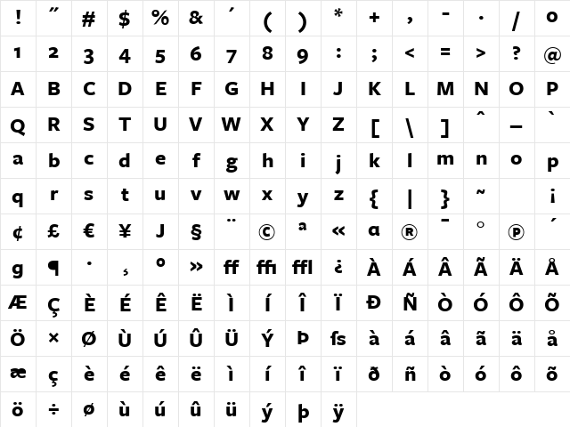 FreightSans Bold Character Map