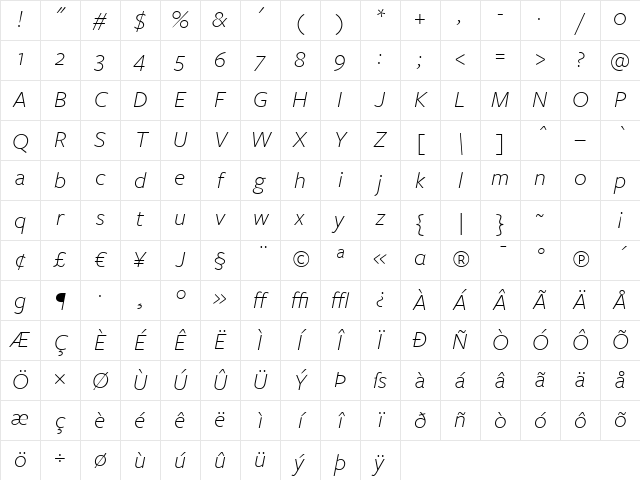 FreightSans LightItalic Character Map