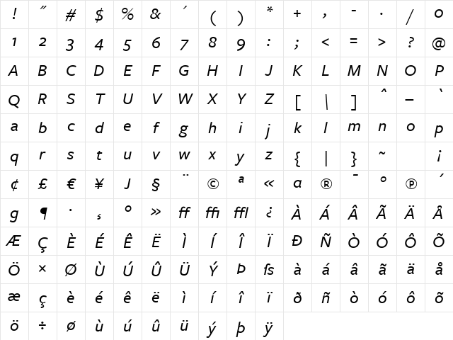 FreightSans MediumItalic Character Map FreightSans MediumItalic Character Map
