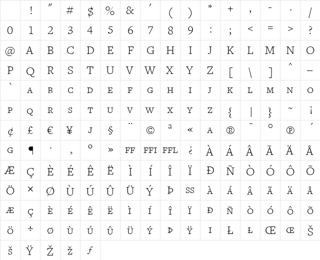 FreightText LightSC Character Map FreightText LightSC Character Map