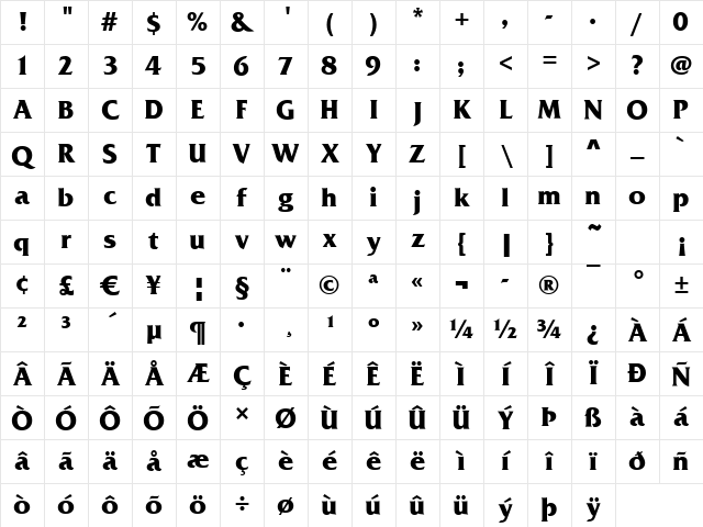 Fremont Bold Character Map