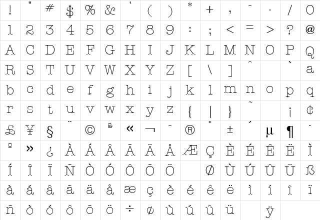 American Regular Character Map